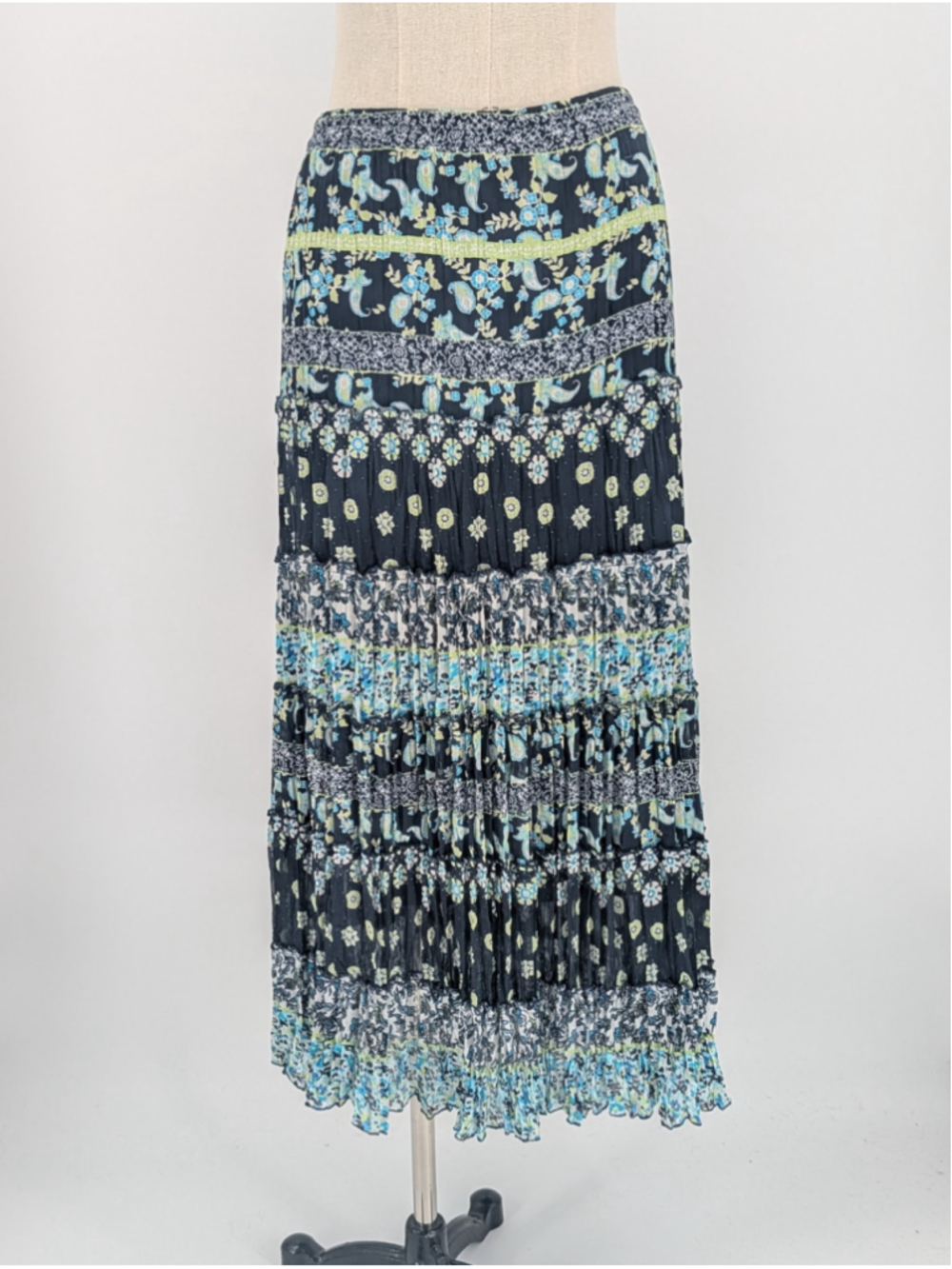 Tiered Boho Midi Skirt Floral Paisley Crinkle M 2010 Christopher & Banks